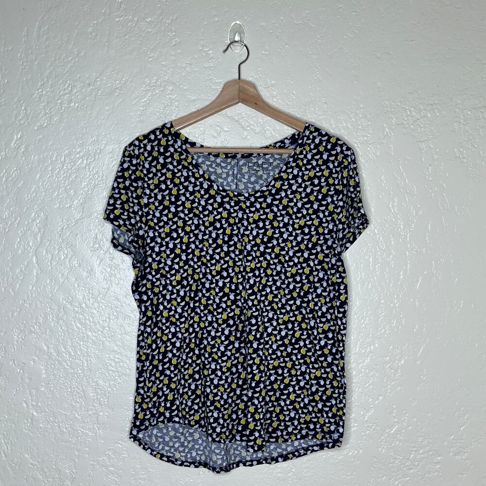 LOFT Vintage Soft Top Large Lemon Print V Neck Short Sleeve Novelty